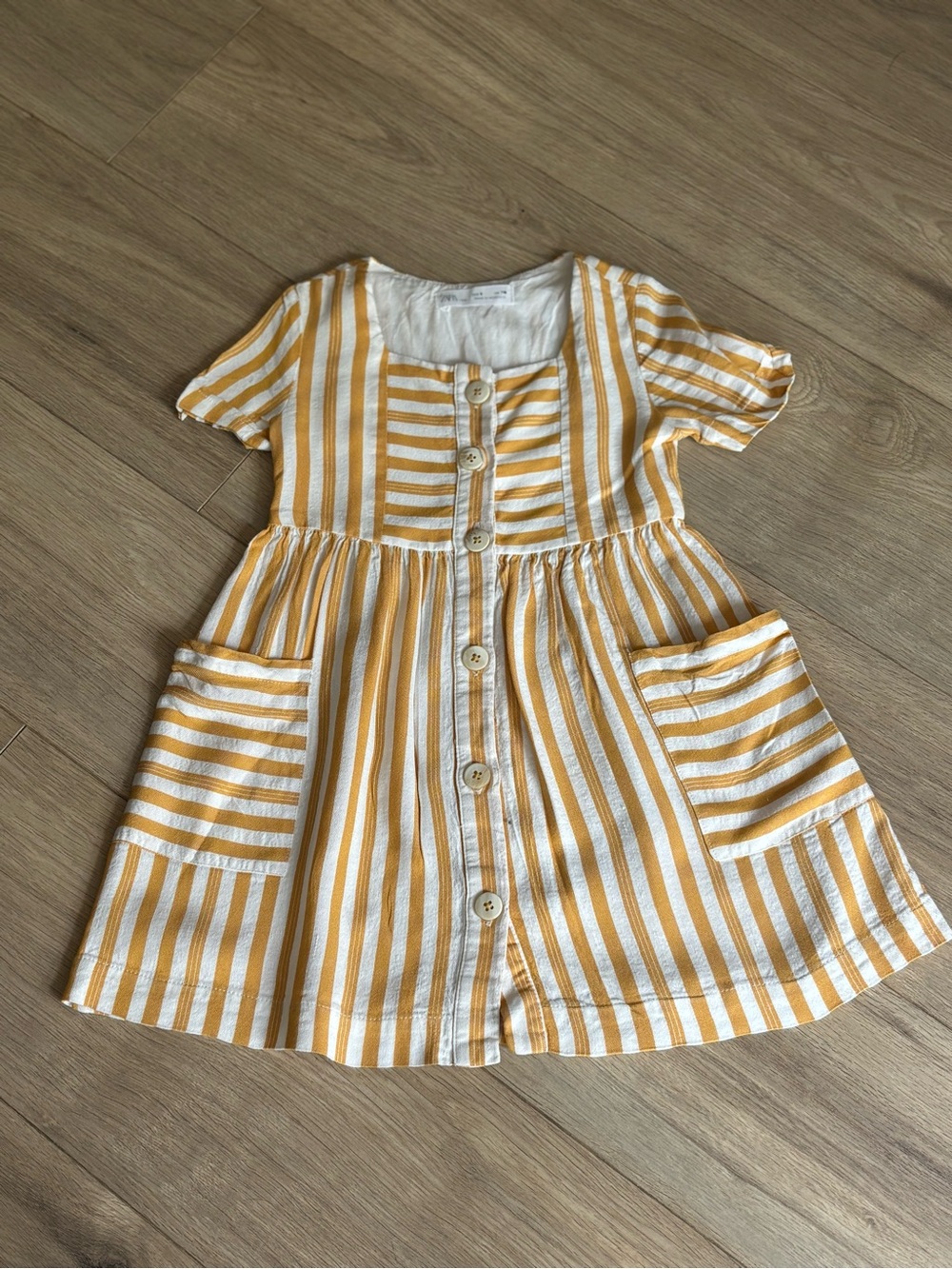 ZARA Kids Girl’s Yellow and White Striped Button-Front Dress - Size 6